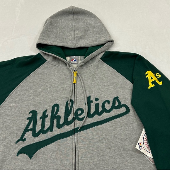 Oakland Athletics A’s MLB Majestic Big & Tall Full Zip Gray Sweatshirt Men’s - Picture 2 of 13